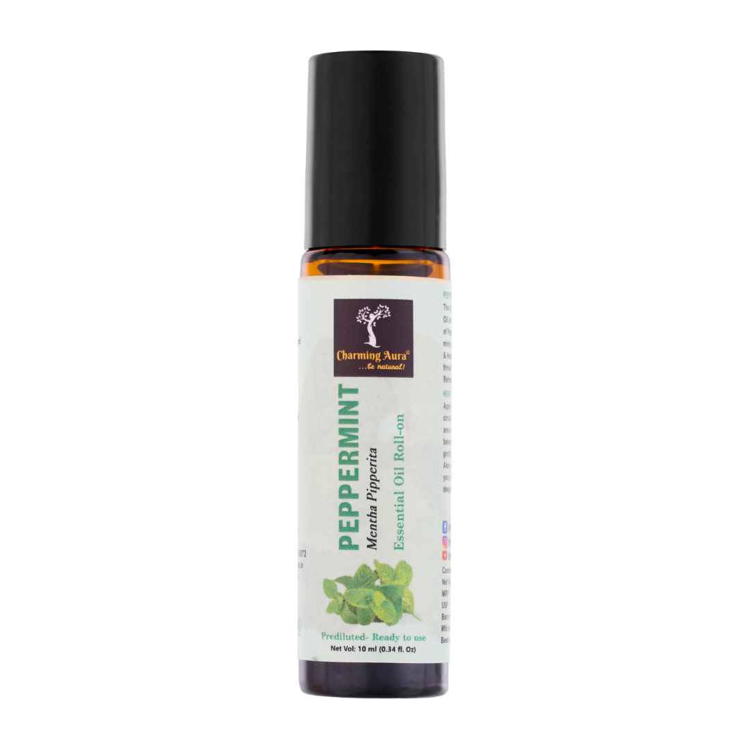 Huile essentielle de menthe poivrée | Roll-on | Prédiluée, prête à l'emploi | Soulagement du stress, soins de la peau, méditation, maux de tête, concentration | 10 ml