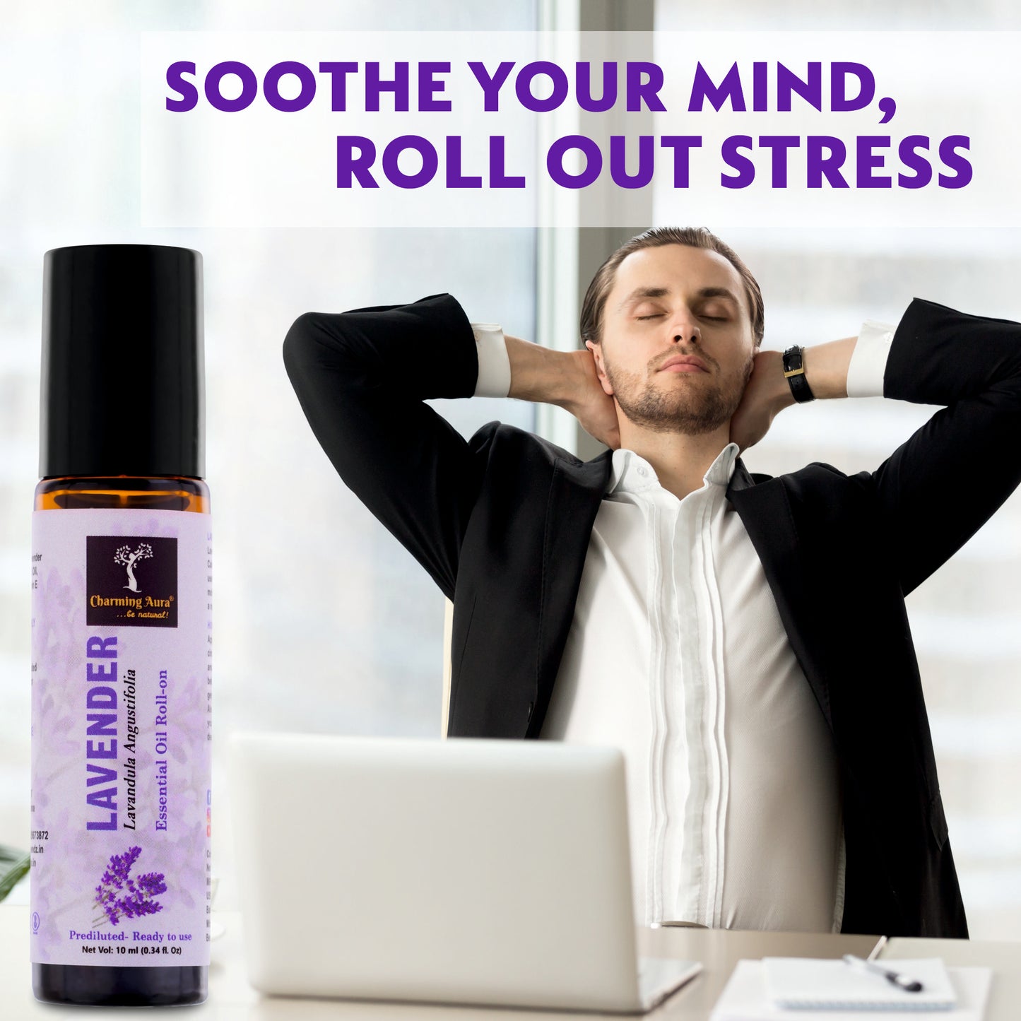 Huile essentielle de lavande | Roll-on | Prédiluée, prête à l'emploi | Soin de la peau | Combat les émotions négatives | Soulage le stress | Sommeil profond | 10 ml |