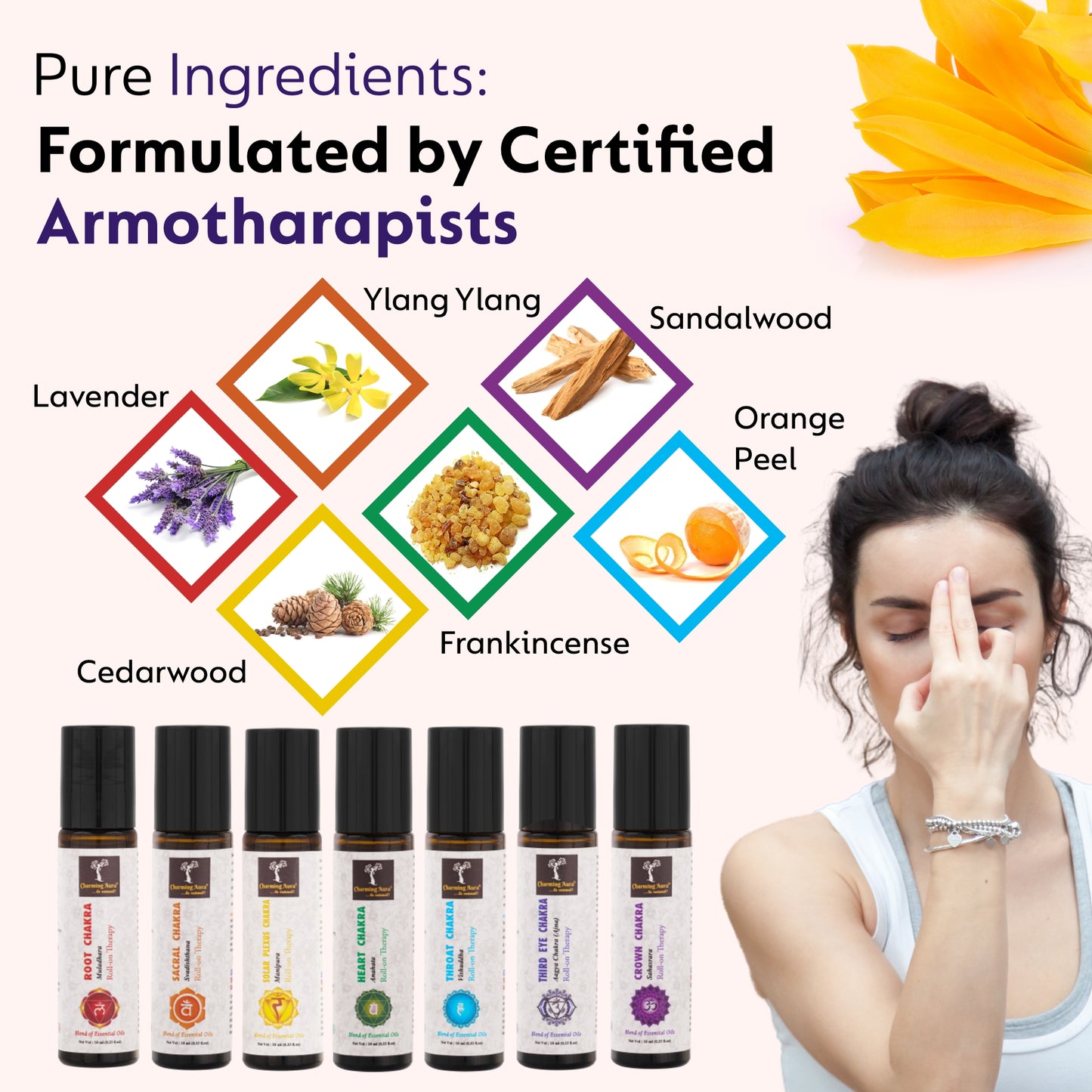 Coffret de 7 roll-ons d'aromathérapie pour la guérison et l'équilibrage des chakras - Mélange d'huiles essentielles pures et naturelles - Coffret cadeau pour la guérison des chakras, la méditation, le Reiki, le yoga et l'aromathérapie