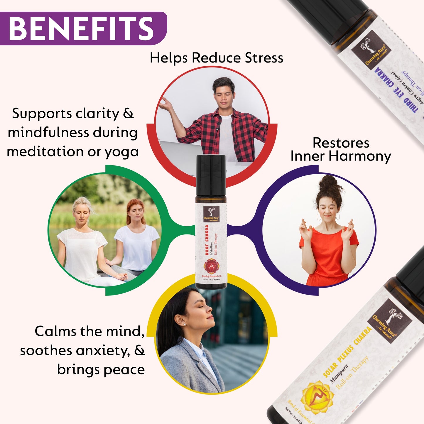 Coffret de 7 roll-ons d'aromathérapie pour la guérison et l'équilibrage des chakras - Mélange d'huiles essentielles pures et naturelles - Coffret cadeau pour la guérison des chakras, la méditation, le Reiki, le yoga et l'aromathérapie