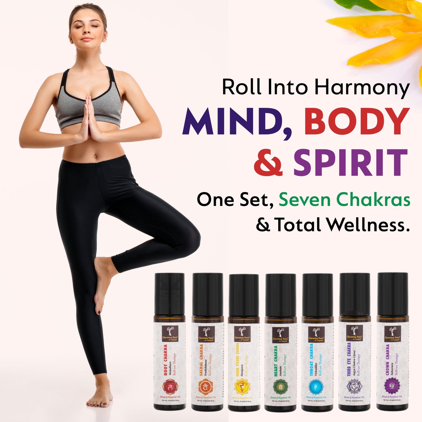 Coffret de 7 roll-ons d'aromathérapie pour la guérison et l'équilibrage des chakras - Mélange d'huiles essentielles pures et naturelles - Coffret cadeau pour la guérison des chakras, la méditation, le Reiki, le yoga et l'aromathérapie