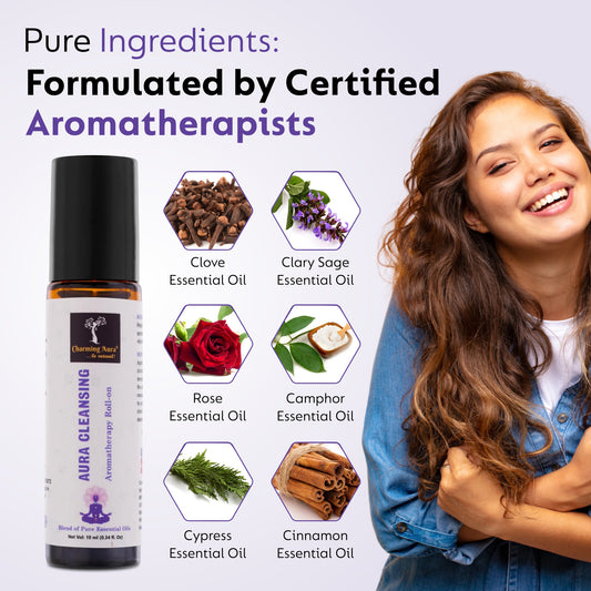 Aura Cleansing Aromatherapy Roll-on | Helps to remove negativity & spread positive, energetic vibe to clean your Aura | Miraculous blend of Pure Essential Oils by Charming Aura | 10ml |
