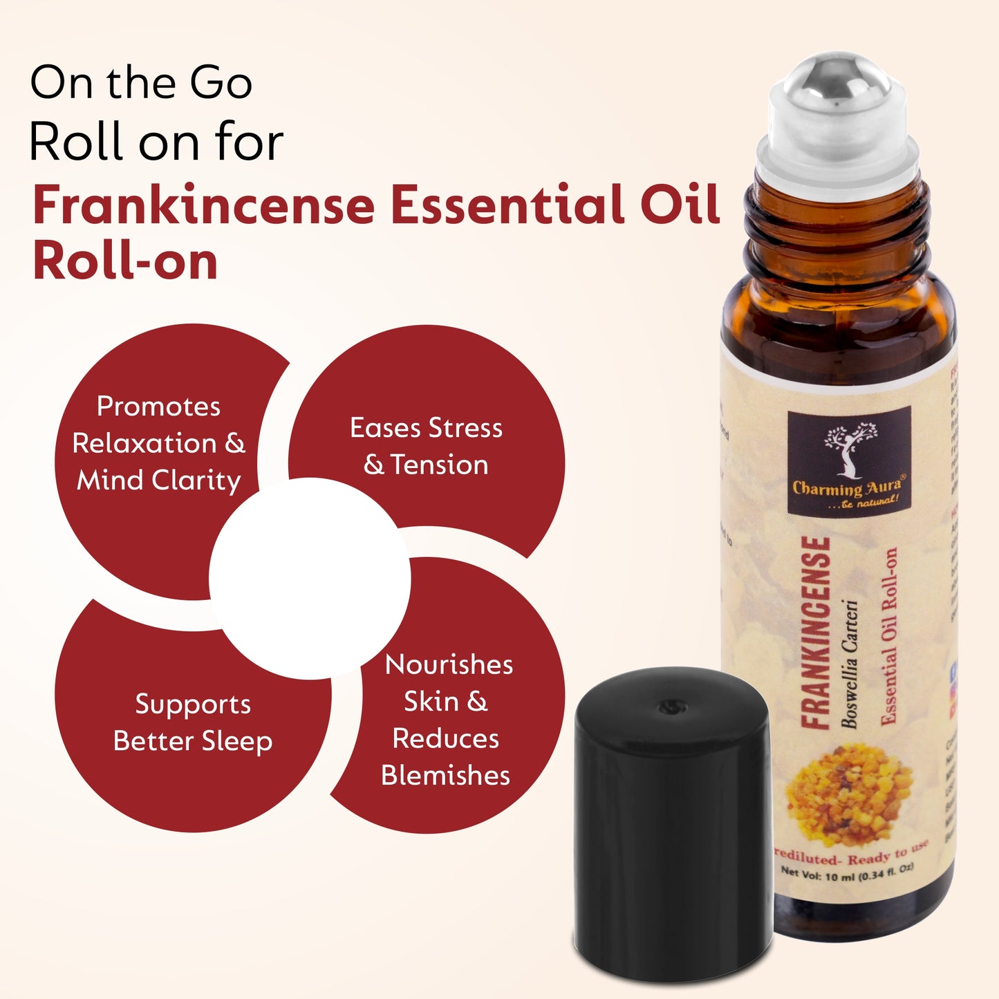 Huile essentielle d'encens | Roll-on | Prédiluée, prête à l'emploi | Pour soulager le stress, les soins de la peau, la méditation, le yoga, la guérison Reiki, l'équilibrage des chakras | 10 ml |