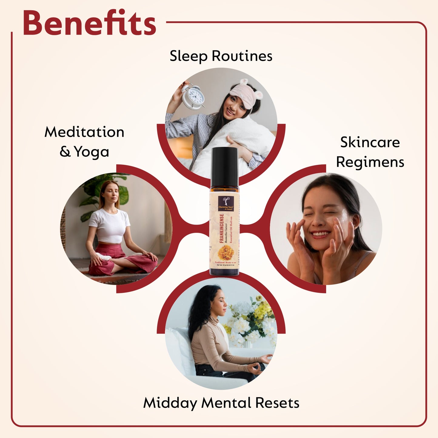 Huile essentielle d'encens | Roll-on | Prédiluée, prête à l'emploi | Pour soulager le stress, les soins de la peau, la méditation, le yoga, la guérison Reiki, l'équilibrage des chakras | 10 ml |