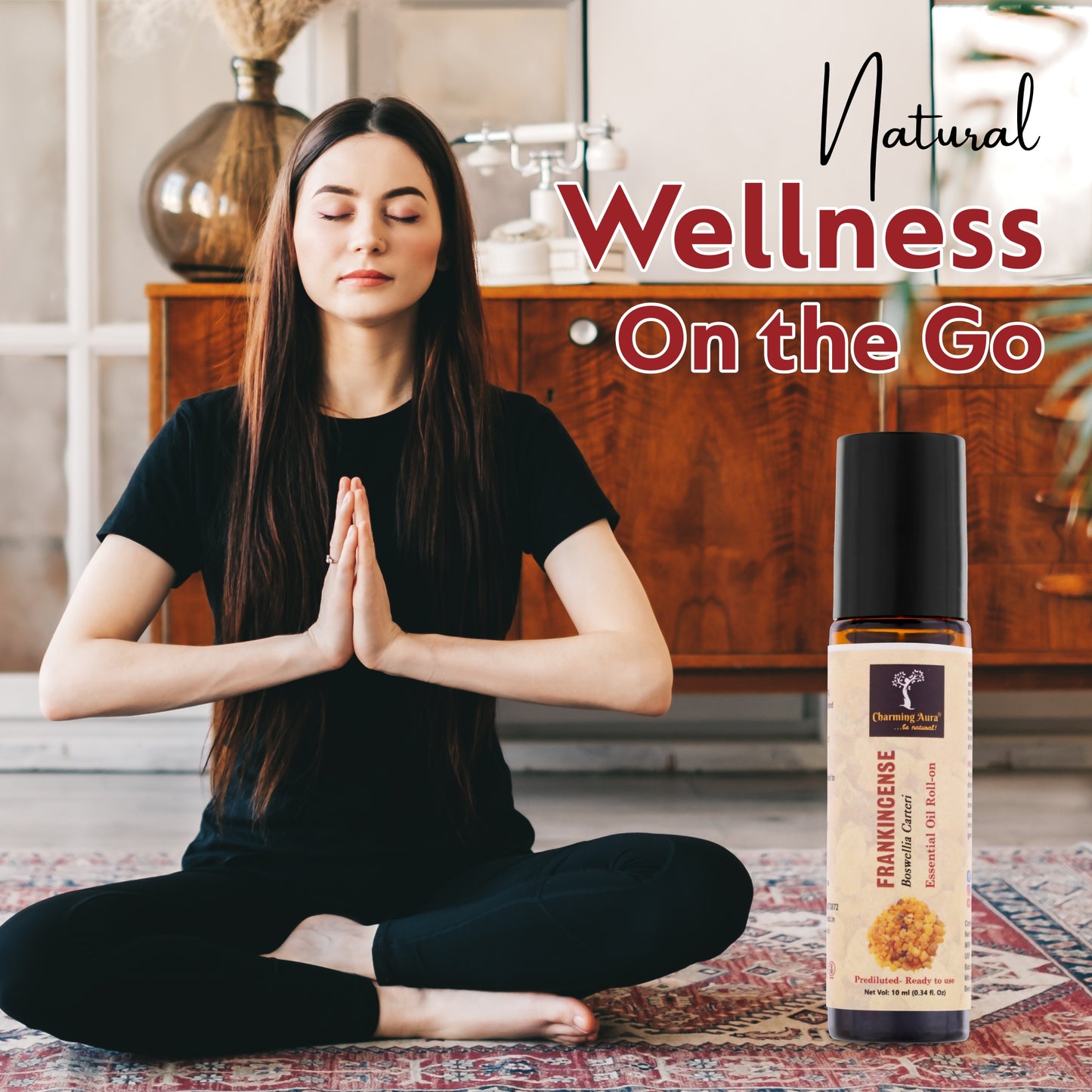 Huile essentielle d'encens | Roll-on | Prédiluée, prête à l'emploi | Pour soulager le stress, les soins de la peau, la méditation, le yoga, la guérison Reiki, l'équilibrage des chakras | 10 ml |
