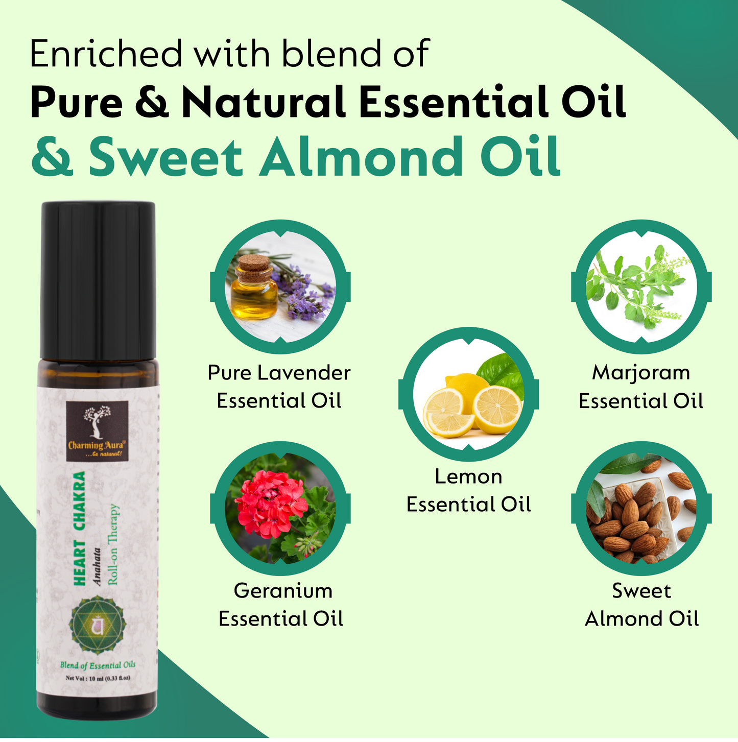 Huile thérapeutique roll-on pour le chakra du cœur (Anahata) (10 ml) - Mélange d'huiles essentielles pures et naturelles - Ouvrez-vous à l'amour et à la compassion