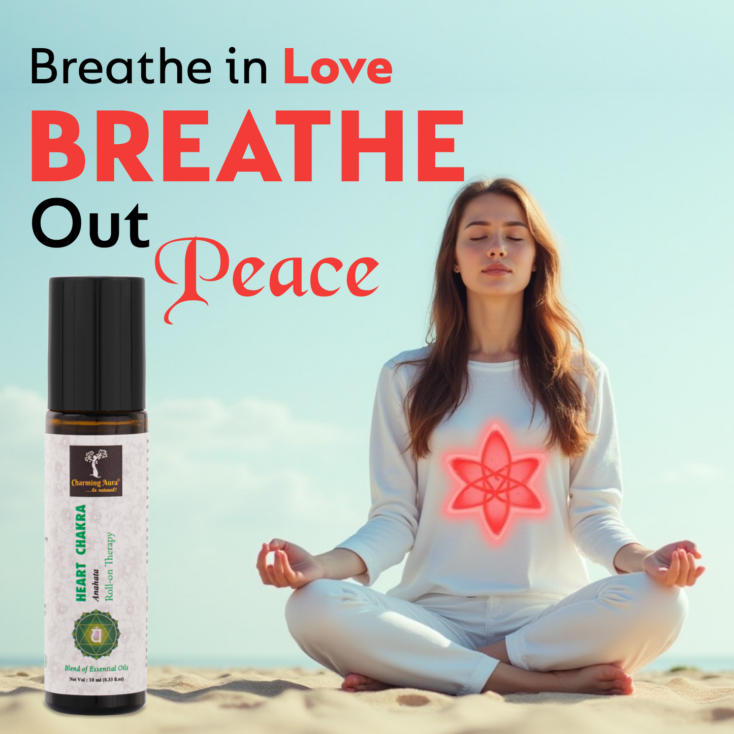 Huile thérapeutique roll-on pour le chakra du cœur (Anahata) (10 ml) - Mélange d'huiles essentielles pures et naturelles - Ouvrez-vous à l'amour et à la compassion