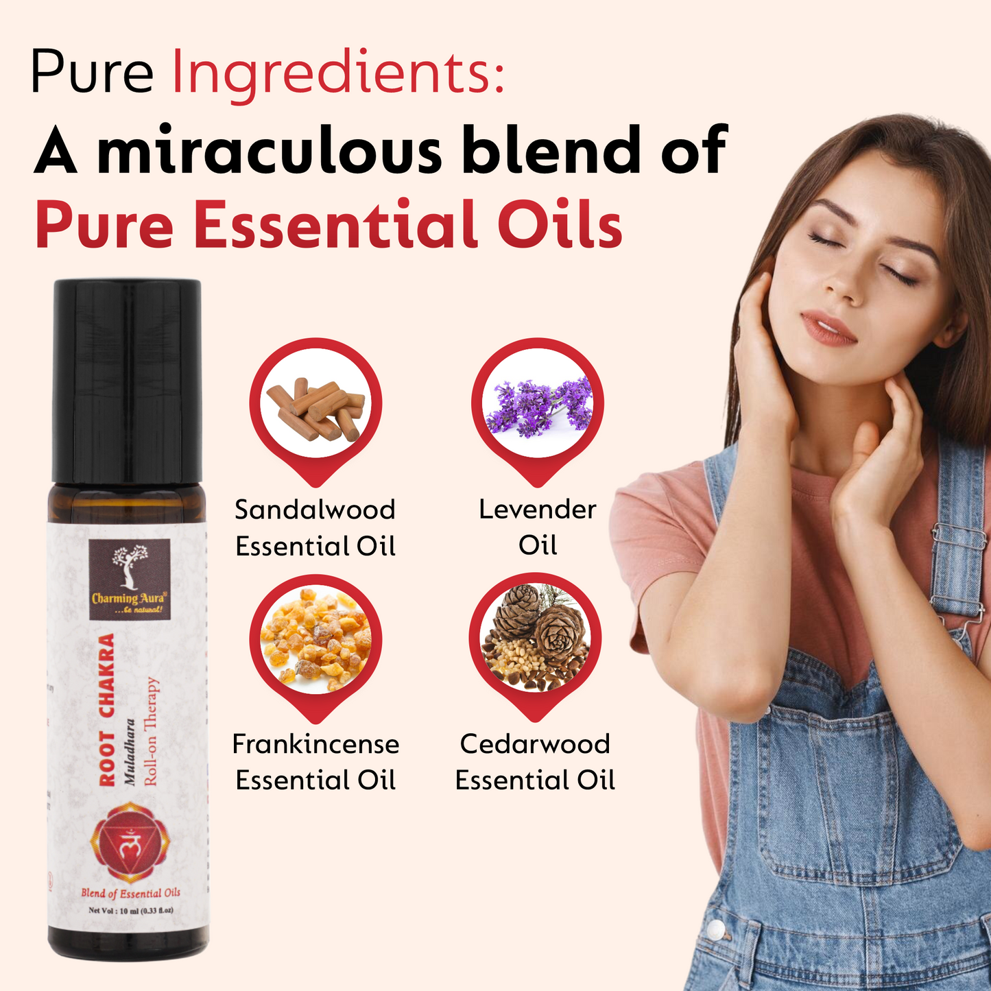 Huile thérapeutique roll-on pour le chakra racine (Muladhara) | 10 ml | Mélange d'huiles essentielles pures et naturelles | Sentez-vous ancré, en sécurité et en sûreté | Naturel et sûr |