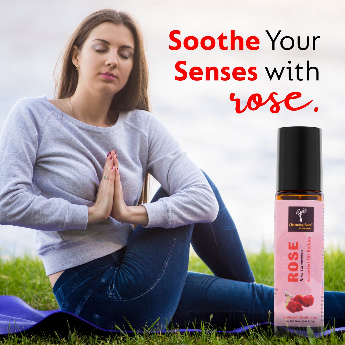 Huile essentielle de rose | Roll-on | Prédiluée, prête à l'emploi | Soulagement du stress, soins de la peau, méditation, yoga, guérison Reiki, rafraîchissement de l'humeur | 10 ml |