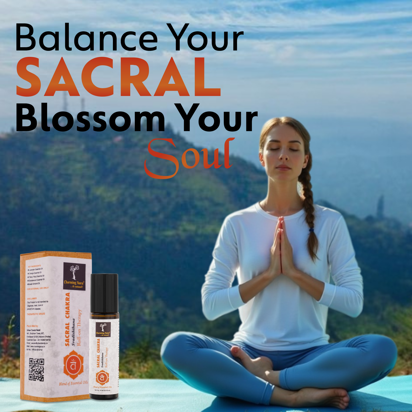 Huile thérapeutique roll-on pour le chakra sacré (Svadishthana) (10 ml) - Mélange d'huiles essentielles pures et naturelles - Laissez libre cours à votre créativité et à votre abondance