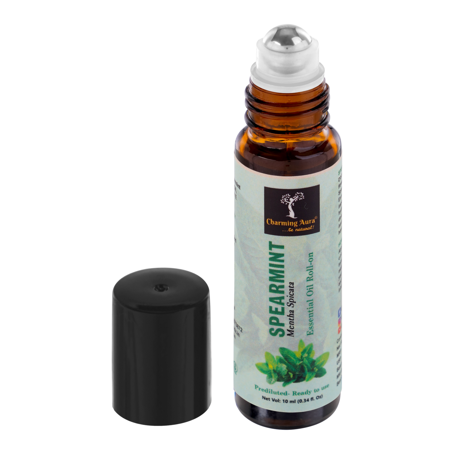Huile essentielle de menthe verte | Roll-on | Prédiluée, prête à l'emploi | Soulagement du stress, soins de la peau, méditation, yoga, rafraîchissement de l'humeur, aide au sommeil | 10 ml