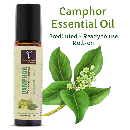 Huile essentielle de camphre | Roll-on | Prédiluée, prête à l'emploi | Pure et naturelle, de qualité thérapeutique | Soulagement de la douleur | Soulage le rhume et la grippe | Yoga | Rituels de puja | 10 ml |