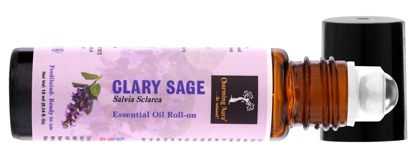 Huile essentielle de sauge sclarée | Roll-on | Pour les soins de la peau, le yoga, la méditation, le rafraîchissement, le Reiki et le soulagement du stress | 10 ml | Prédiluée - Prête à l'emploi |