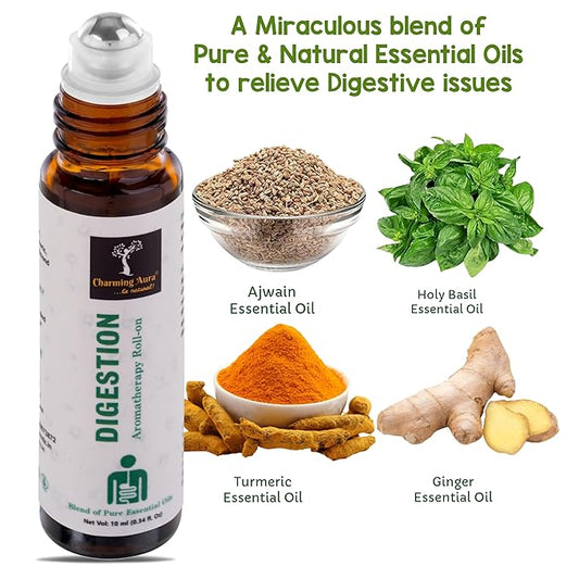 Digestion Essential Oil Blend | Works effectively on indigestion & bloating due to over eating and having gastric troubles | Ayurvedic | Roll-on |
