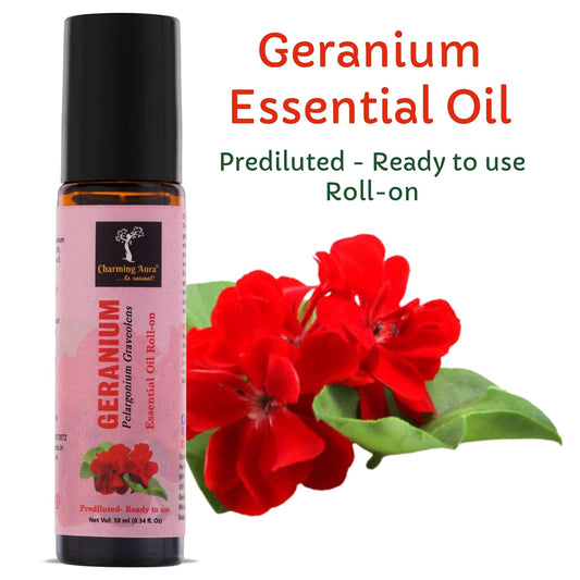 Huile essentielle de géranium | Roll-on | Prédiluée, prête à l'emploi | Soulagement de la douleur, soulagement du stress, soins de la peau | 10 ml