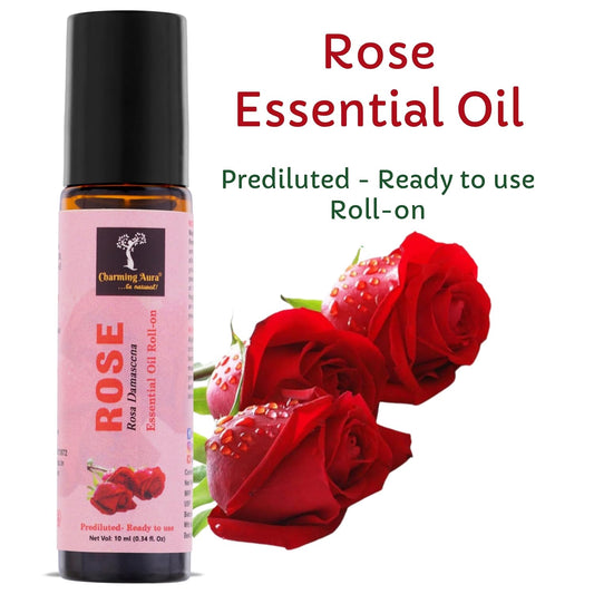 Rose Essential Oil | Roll-On | Prediluted ready to use | for Stress relief, Skin Care, Meditation, Yoga, Reiki healing, Mood Freshener | 10ml |