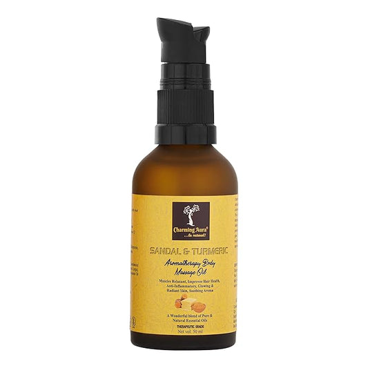 Sandalwood & Turmeric Aromatherapy body massage Oil, Muscle relaxant, Improves Hair Health, Stimulates Relaxation, Glowing & Radiant skin, Anti Inflammatory - 50ml