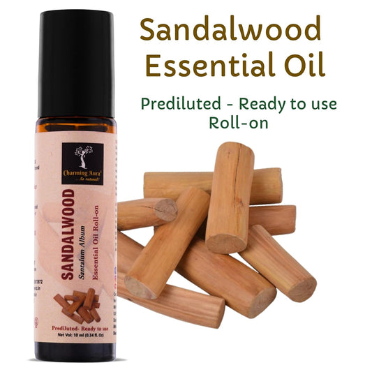 Sandalwood Essential Oil | Roll-on | for Skin Care, Yoga, Meditation, Refreshment, Reiki, Stress relief | 10ml | Prediluted- Ready to use |
