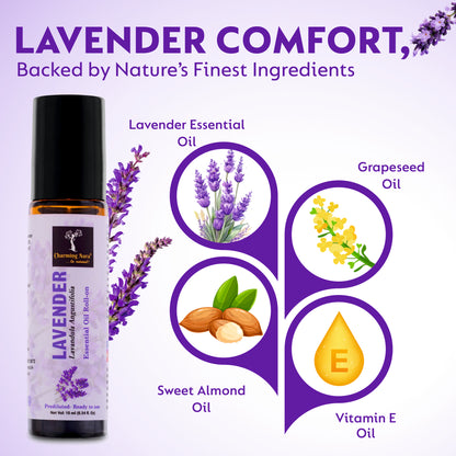 Huile essentielle de lavande | Roll-on | Prédiluée, prête à l'emploi | Soin de la peau | Combat les émotions négatives | Soulage le stress | Sommeil profond | 10 ml |