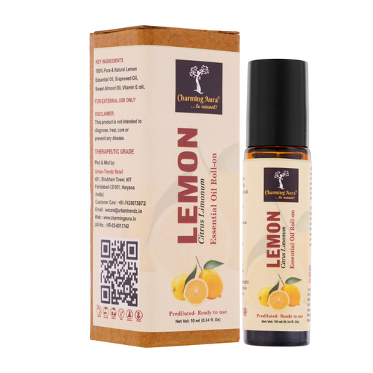 Lemon Essential Oil | Roll-On | Prediluted ready to use | for Skin Care, Mood Refresher, Anti-Bacterial | Pure & Natural, Therapeutic Grade | 10ml |