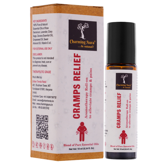 Cramps Relief Aromatherapy Roll-on for women | Blend of Pure & Natural Essential Oils | for Menstrual pain & Cramps relief | Eleviate Mood Swings | with richness of Clary Sage & Davana Oil - 10ml
