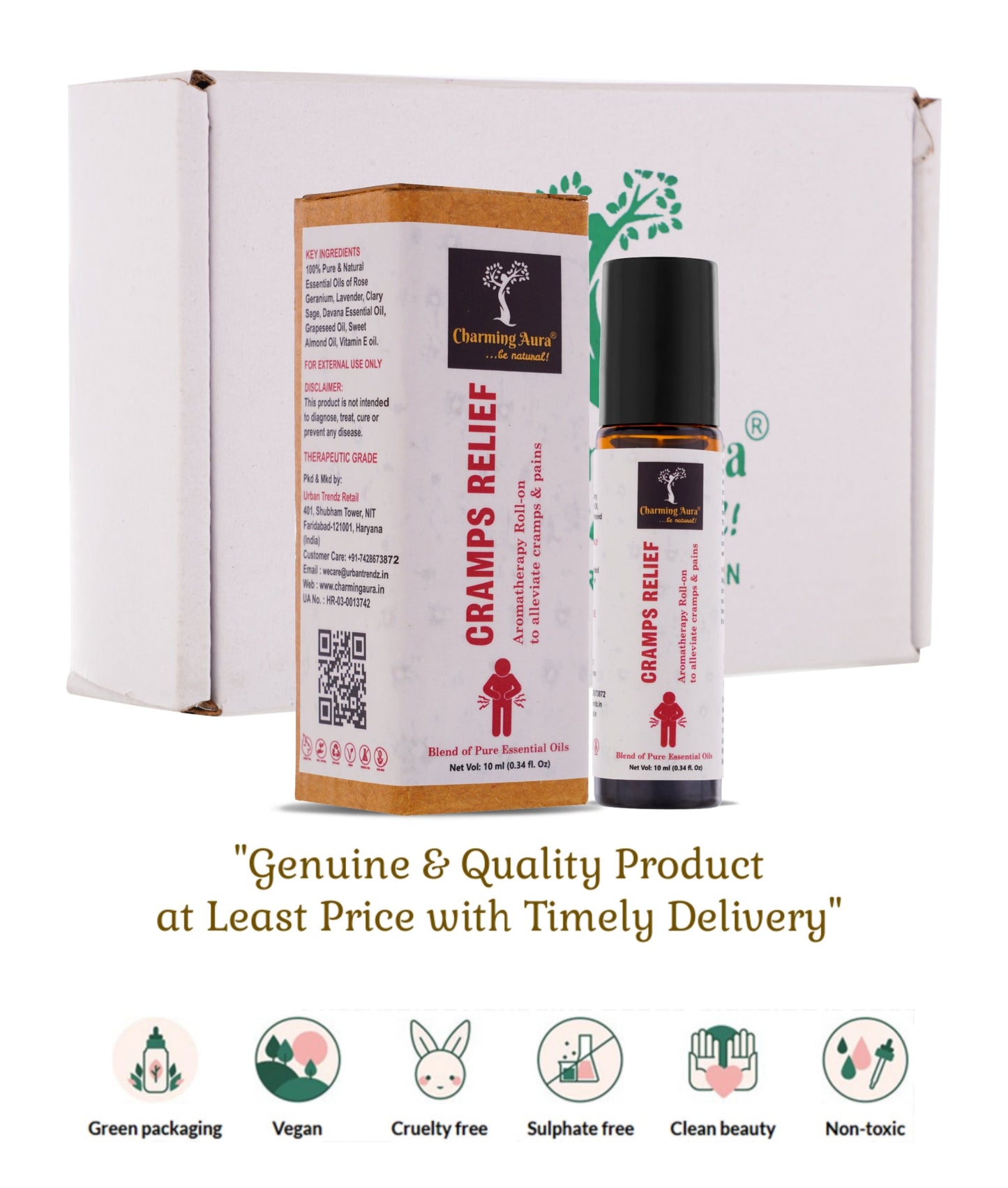Cramps Relief Aromatherapy Roll-on for women | Blend of Pure & Natural Essential Oils | for Menstrual pain & Cramps relief | Eleviate Mood Swings | with richness of Clary Sage & Davana Oil - 10ml