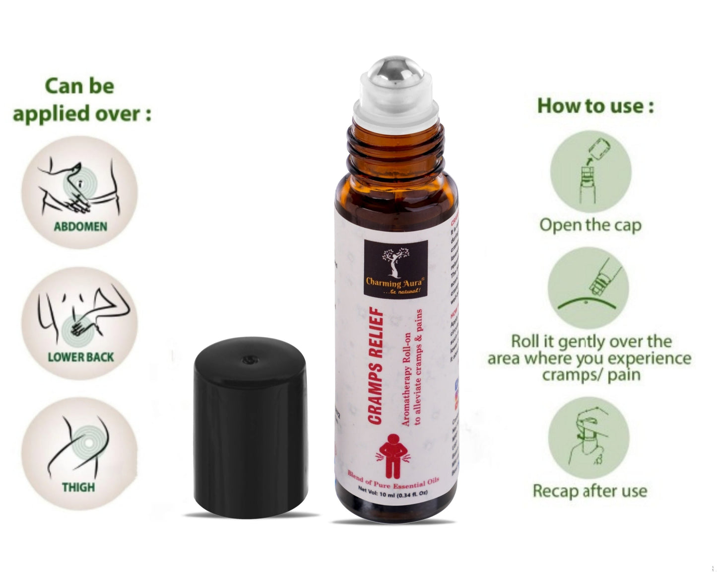 Cramps Relief Aromatherapy Roll-on for women | Blend of Pure & Natural Essential Oils | for Menstrual pain & Cramps relief | Eleviate Mood Swings | with richness of Clary Sage & Davana Oil - 10ml