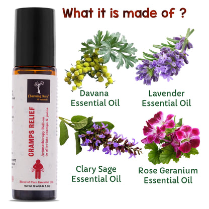 Cramps Relief Aromatherapy Roll-on for women | Blend of Pure & Natural Essential Oils | for Menstrual pain & Cramps relief | Eleviate Mood Swings | with richness of Clary Sage & Davana Oil - 10ml