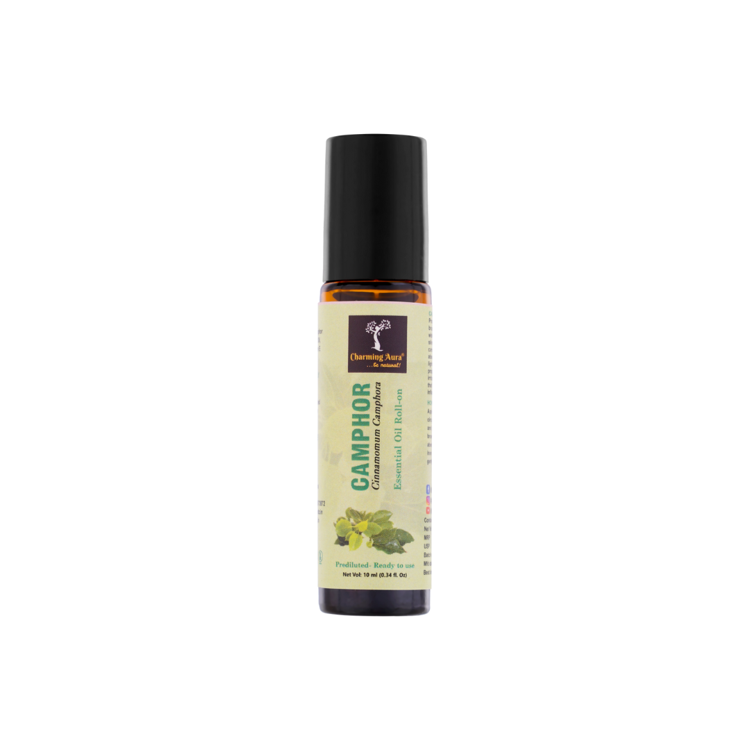 Camphor Essential Oil | Roll-On | Prediluted ready to use | Pure & Natural Therapeutic Grade | Pain Relief | Relieves from Cold & Flu | Yoga | Puja Rituals |10ml |
