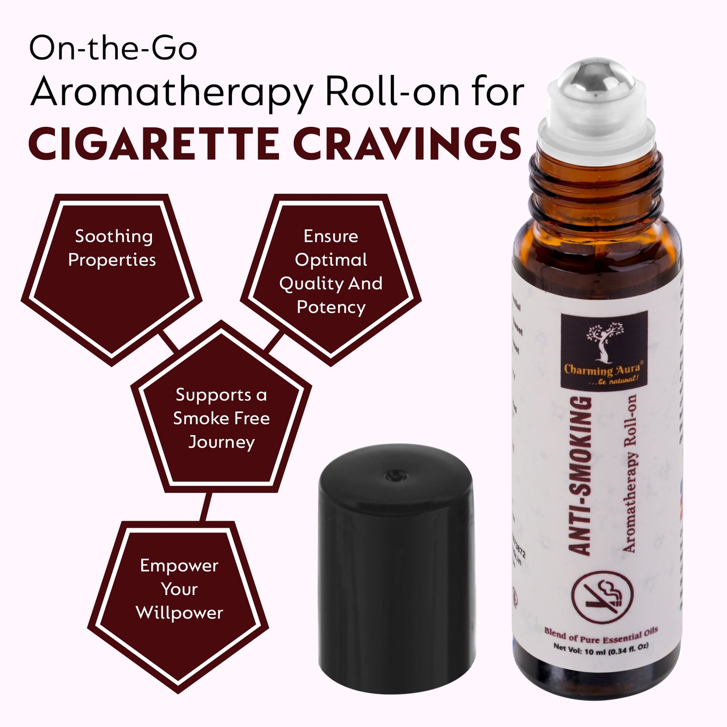 Anti Smoking Essential Oil Blend by Charming Aura | Cuts down the craving of smoking Cigarettes or Tobacco | Helps to quit smoking | 100% Pure & Natural Essential Oils | Roll-on | 10ml | Non-Drowsy Formula | Ayurvedic