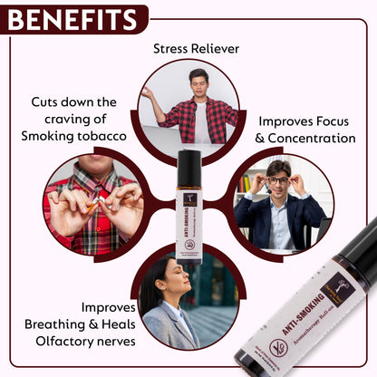 Anti Smoking Essential Oil Blend by Charming Aura | Cuts down the craving of smoking Cigarettes or Tobacco | Helps to quit smoking | 100% Pure & Natural Essential Oils | Roll-on | 10ml | Non-Drowsy Formula | Ayurvedic
