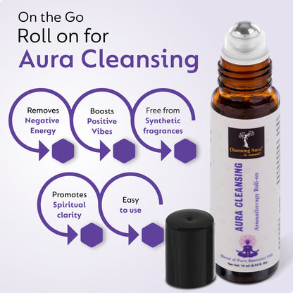 Aura Cleansing Aromatherapy Roll-on | Helps to remove negativity & spread positive, energetic vibe to clean your Aura | Miraculous blend of Pure Essential Oils by Charming Aura | 10ml |