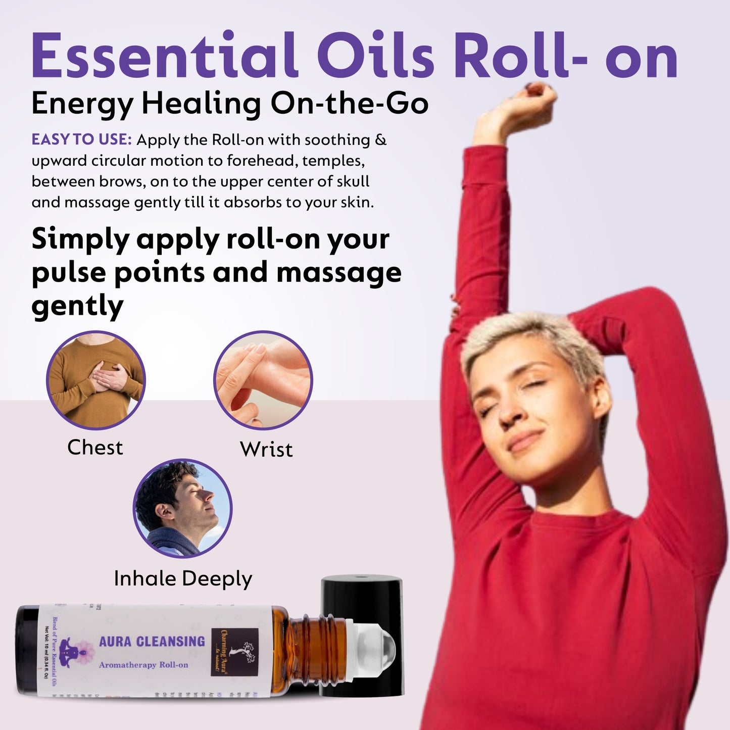 Aura Cleansing Aromatherapy Roll-on | Helps to remove negativity & spread positive, energetic vibe to clean your Aura | Miraculous blend of Pure Essential Oils by Charming Aura | 10ml |
