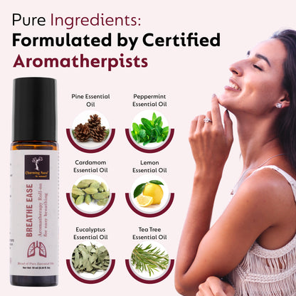 Roll-on Breathe Ease | Mélange d'huiles essentielles pures | Eucalyptus, menthe poivrée, cardamome | Soulagement des difficultés respiratoires