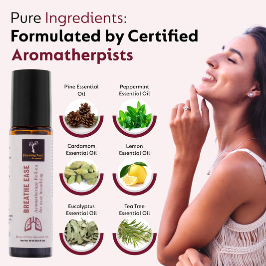 Roll-on Breathe Ease | Mélange d'huiles essentielles pures | Eucalyptus, menthe poivrée, cardamome | Soulagement des difficultés respiratoires