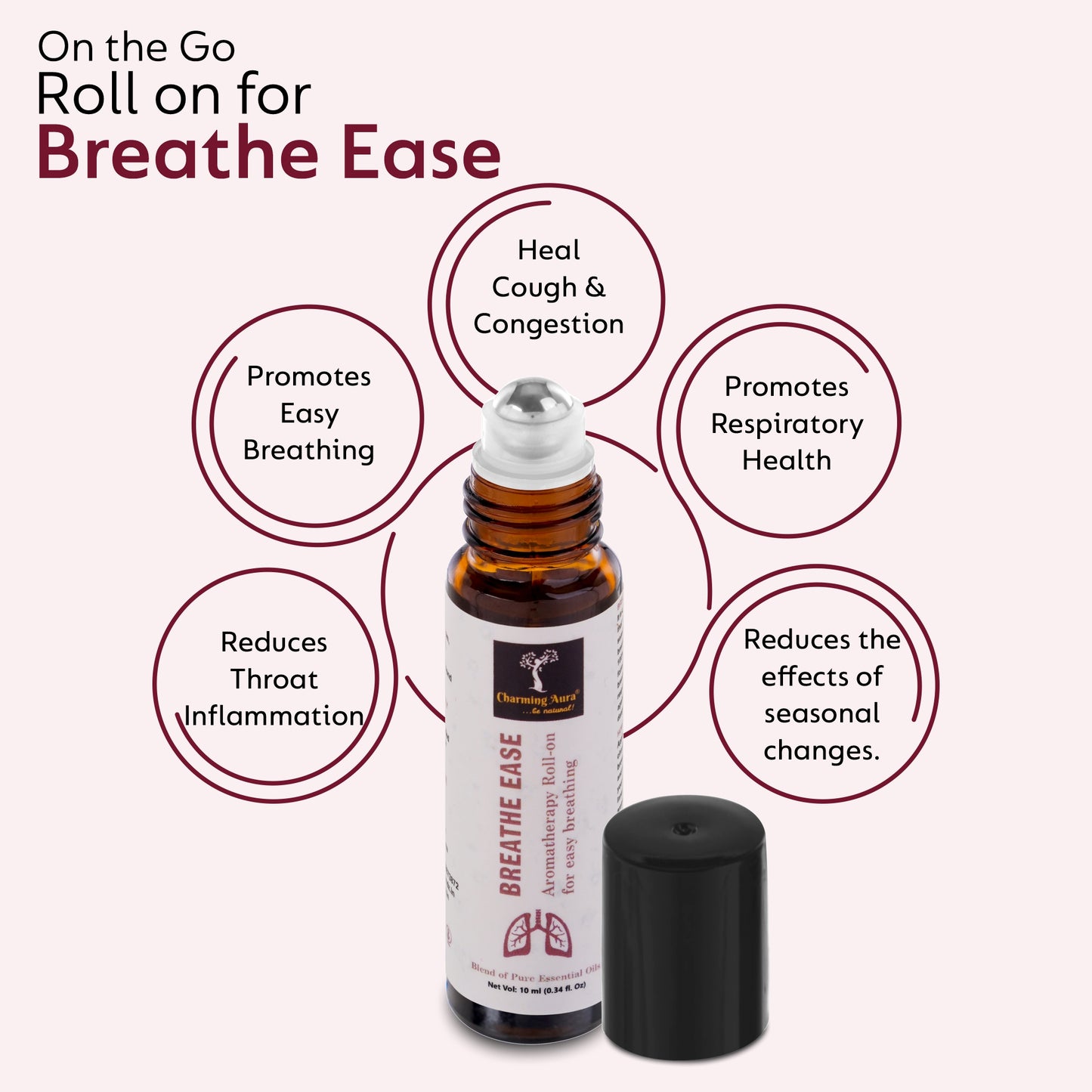 Roll-on Breathe Ease | Mélange d'huiles essentielles pures | Eucalyptus, menthe poivrée, cardamome | Soulagement des difficultés respiratoires