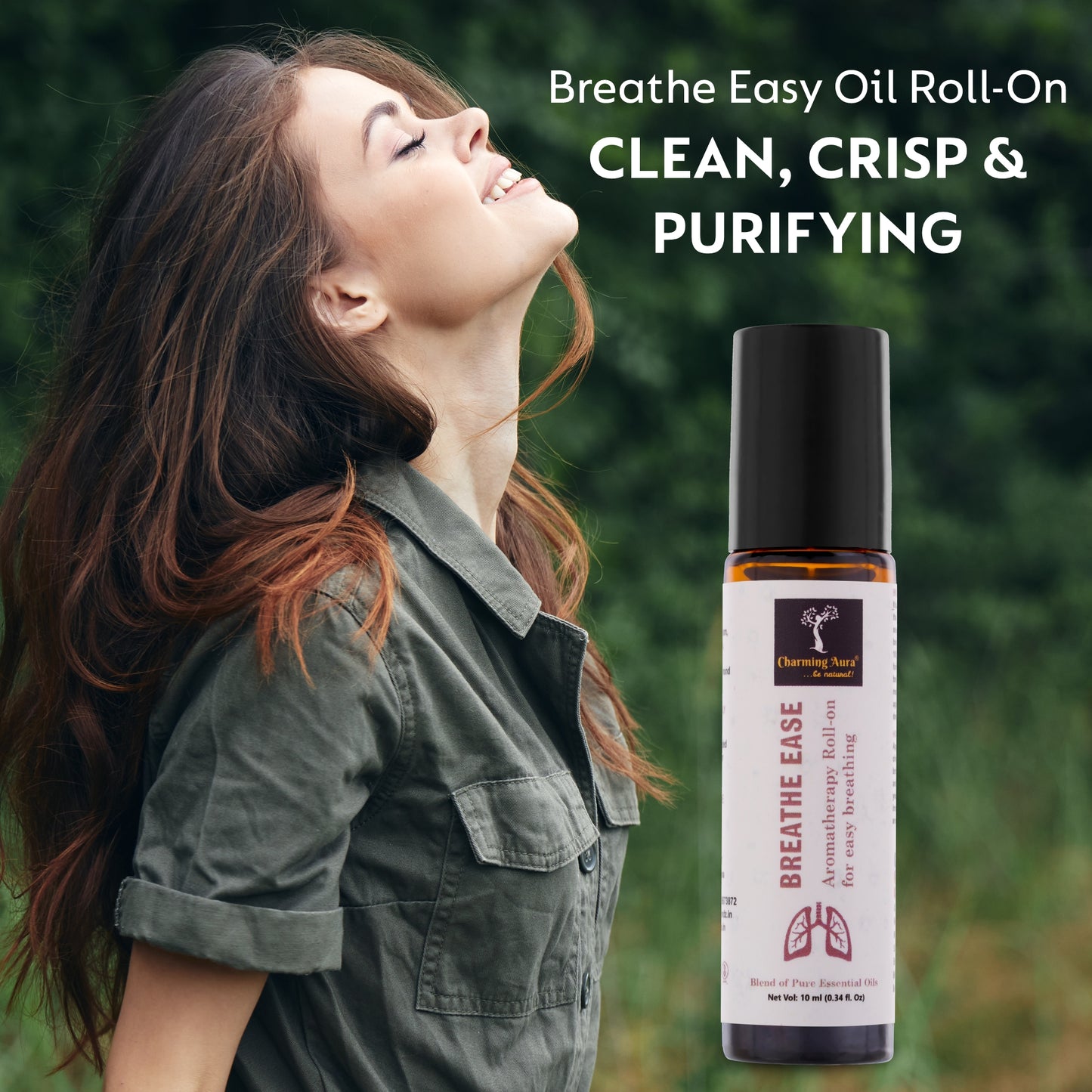 Roll-on Breathe Ease | Mélange d'huiles essentielles pures | Eucalyptus, menthe poivrée, cardamome | Soulagement des difficultés respiratoires