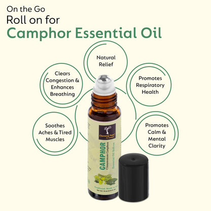 Huile essentielle de camphre | Roll-on | Prédiluée, prête à l'emploi | Pure et naturelle, de qualité thérapeutique | Soulagement de la douleur | Soulage le rhume et la grippe | Yoga | Rituels de puja | 10 ml |