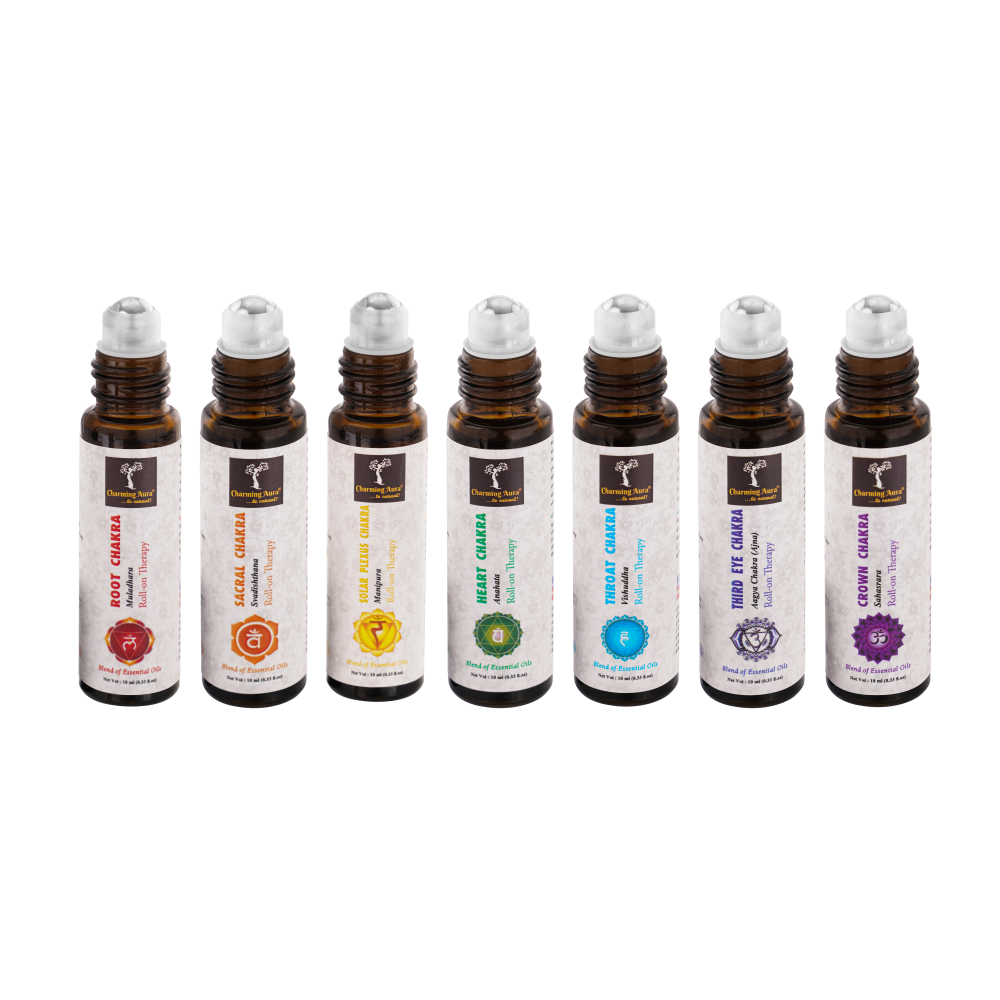 Combo Set of 7 Chakra Healing & Balancing Aromatherapy Roll-on- Blends of Pure & Natural Essential Oils - Gift Set for Chakra Healing, Meditation, Reiki, Yoga & Aromatherapy