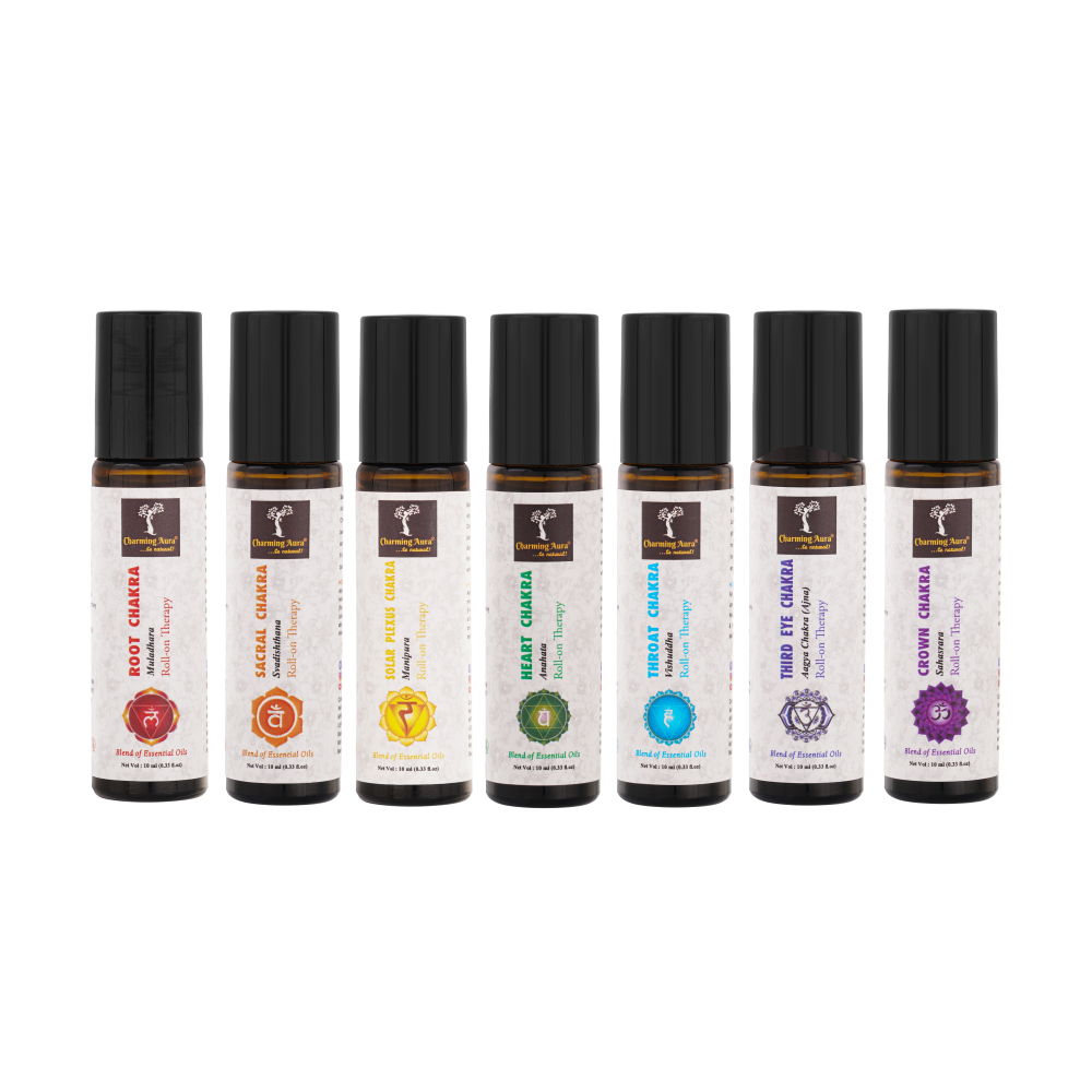 Combo Set of 7 Chakra Healing & Balancing Aromatherapy Roll-on- Blends of Pure & Natural Essential Oils - Gift Set for Chakra Healing, Meditation, Reiki, Yoga & Aromatherapy