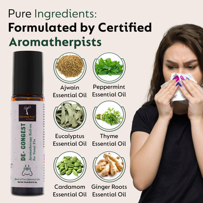 Roll-on d'aromathérapie décongestionnant | Mélange d'huiles essentielles pures et naturelles | Débouche le nez bouché | Soulage le rhume | Facile à utiliser | 10 ml