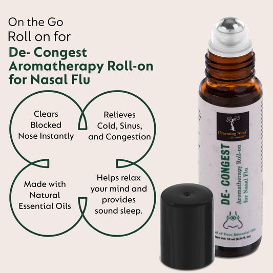 Roll-on d'aromathérapie décongestionnant | Mélange d'huiles essentielles pures et naturelles | Débouche le nez bouché | Soulage le rhume | Facile à utiliser | 10 ml