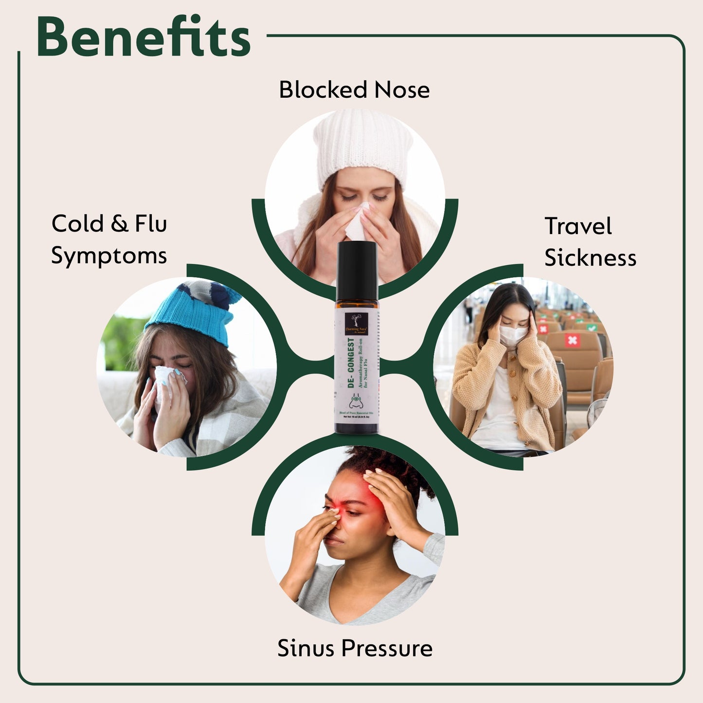 Roll-on d'aromathérapie décongestionnant | Mélange d'huiles essentielles pures et naturelles | Débouche le nez bouché | Soulage le rhume | Facile à utiliser | 10 ml