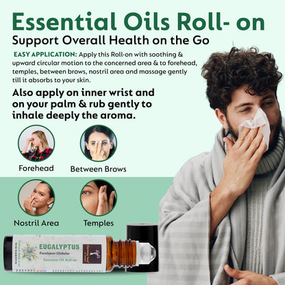 Huile essentielle d'eucalyptus | Roll-on | Prédiluée, prête à l'emploi | Pure et naturelle, de qualité thérapeutique | Soulagement de la douleur | Soulage le rhume et la grippe | 10 ml |