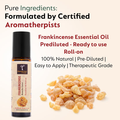 Huile essentielle d'encens | Roll-on | Prédiluée, prête à l'emploi | Pour soulager le stress, les soins de la peau, la méditation, le yoga, la guérison Reiki, l'équilibrage des chakras | 10 ml |