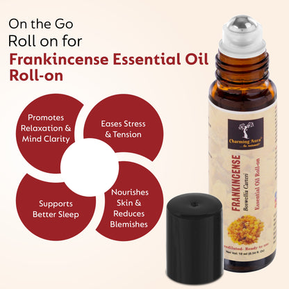 Huile essentielle d'encens | Roll-on | Prédiluée, prête à l'emploi | Pour soulager le stress, les soins de la peau, la méditation, le yoga, la guérison Reiki, l'équilibrage des chakras | 10 ml |