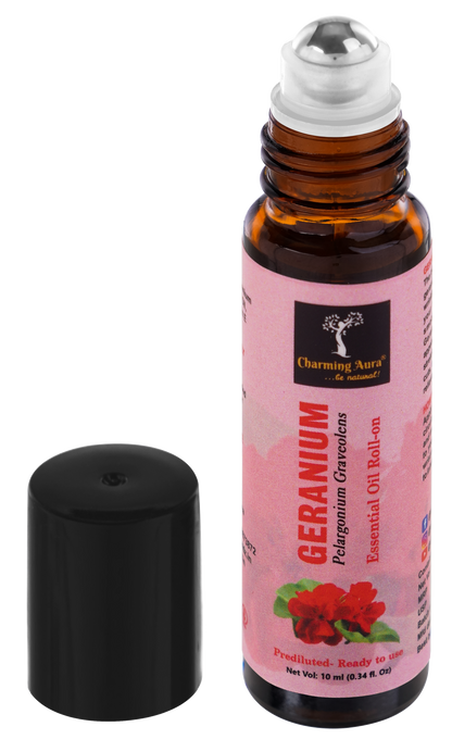 Geranium Essential Oil | Roll-On | Prediluted ready to use | for Pain relief, Stress relief, Skin Care | 10ml