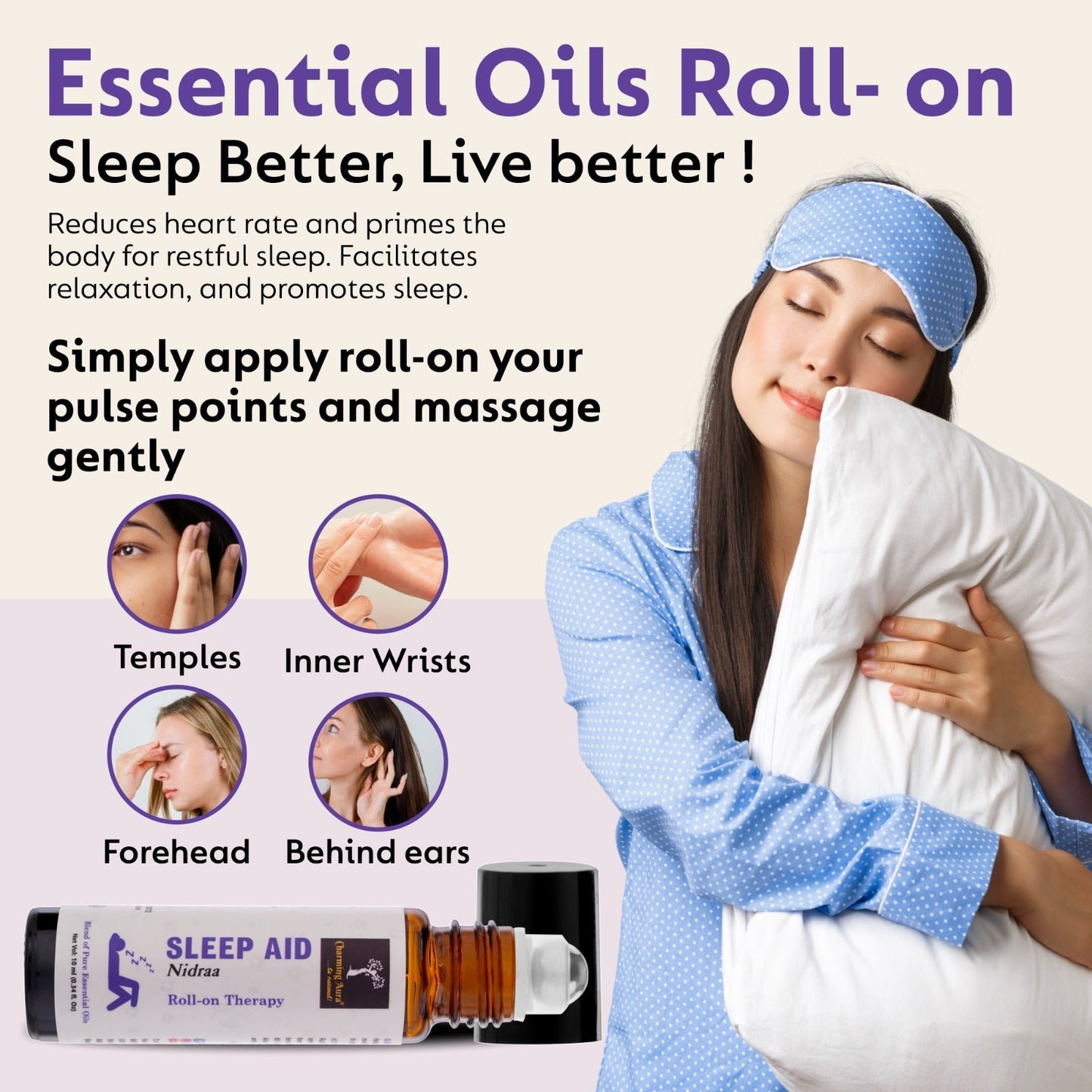 Deep Sleep Aid Roll-on | Insomnia Relief, Stress Relief, Relaxing | Blend of 100% pure and natural essential oils | Easy To Use Roll On