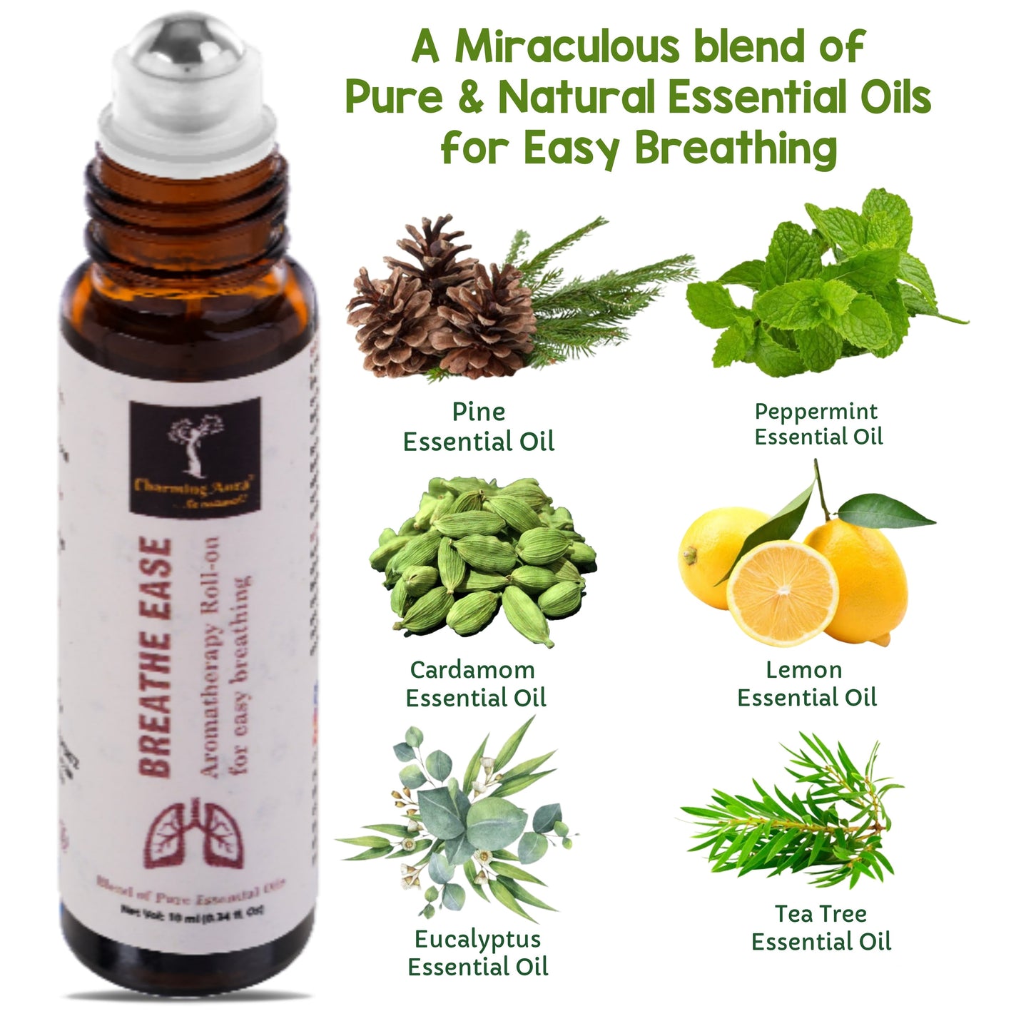 Breathe Ease Roll-on | Blend of Pure Essential Oils | Eucalyptus, Peppermint, Cardamom | Relief for Breathing Difficulties