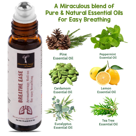Breathe Ease Roll-on | Blend of Pure Essential Oils | Eucalyptus, Peppermint, Cardamom | Relief for Breathing Difficulties